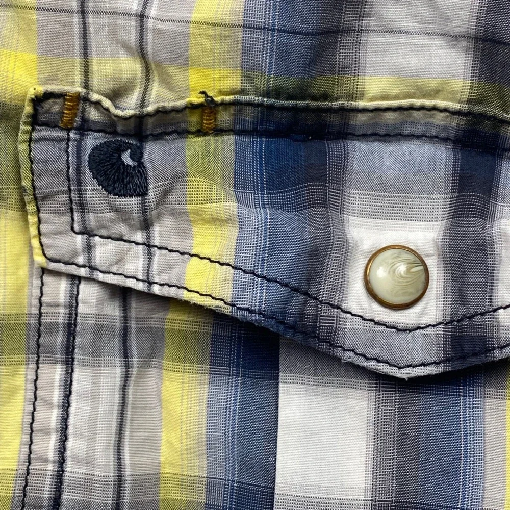 Carhartt Relaxed Fit Plaid Button Down Shirt Mens‎ Medium Yellow Blue Casual